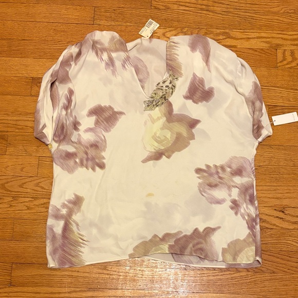 Planet Blue Tops - Planet Blue Elijah Cream and Purple Floral Tunic Blouse🩵